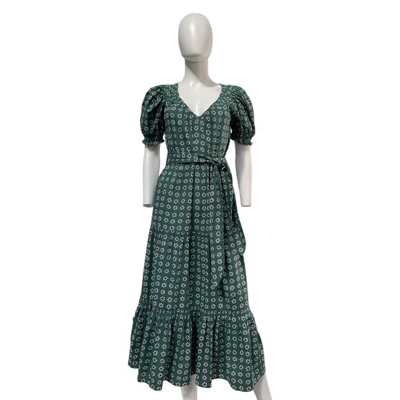 The Great. 'The Dakota' Green Tie-Waist Midi-Dress Size 0 - Picture 2 of 5